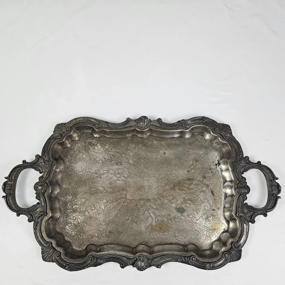 English Silverplate Platter Serving Tray Scalloped Edge With Handles 26